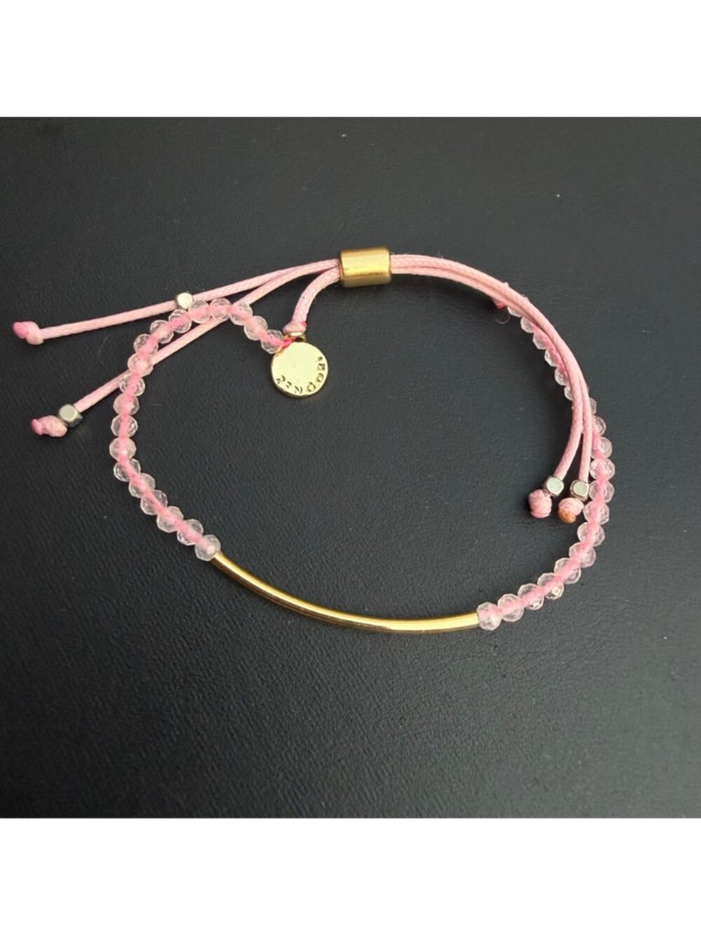 Zengori Bracelet Friendship Pink Faceted Beads Bar Gold Tone Adjustable Cord